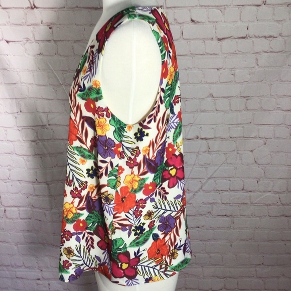 Tabitha Webb Sleeveless V-Neck Colorful Floral Fully Lined Top - Size Medium - Picture 5 of 7